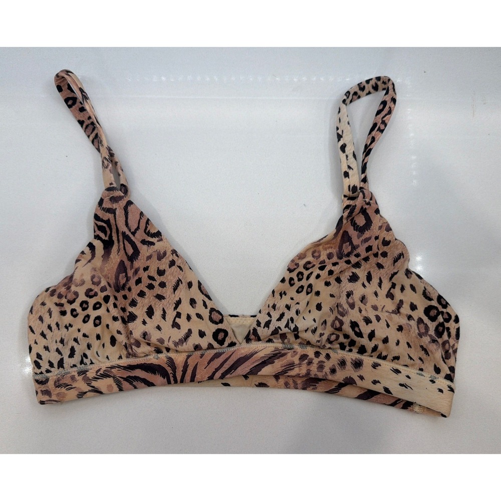 Skims Fits Everybody Triangle Bralette - Sienna Jaguar Print  NEW XS Black Brown